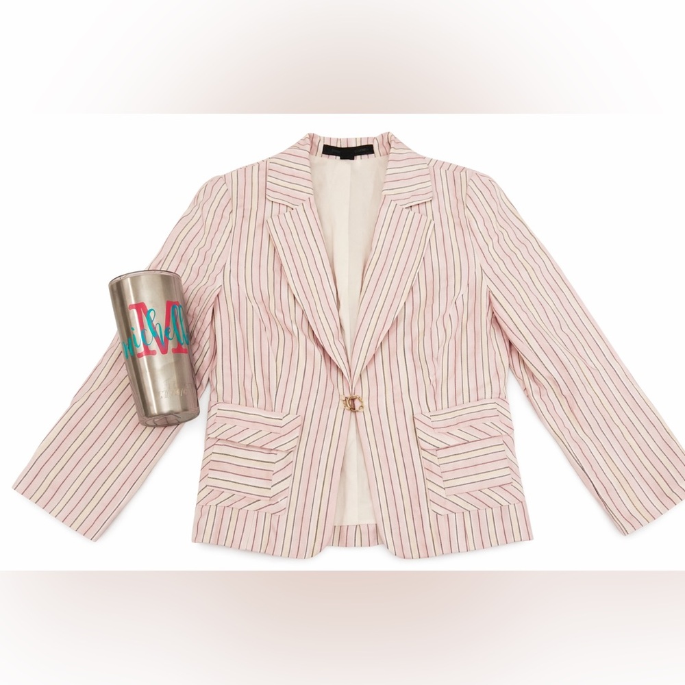 🩷 Express Design Studio Pink Seersucker Blazer Jacket Size 4 🩷 - Picture 1 of 4